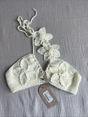 Meshki Crochet Floral Halter Top in Cream, M